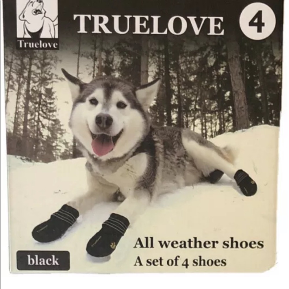 TRUELOVE SZ 4 BLACK &REFLECTIVE BEST !! DOG BOOTS
